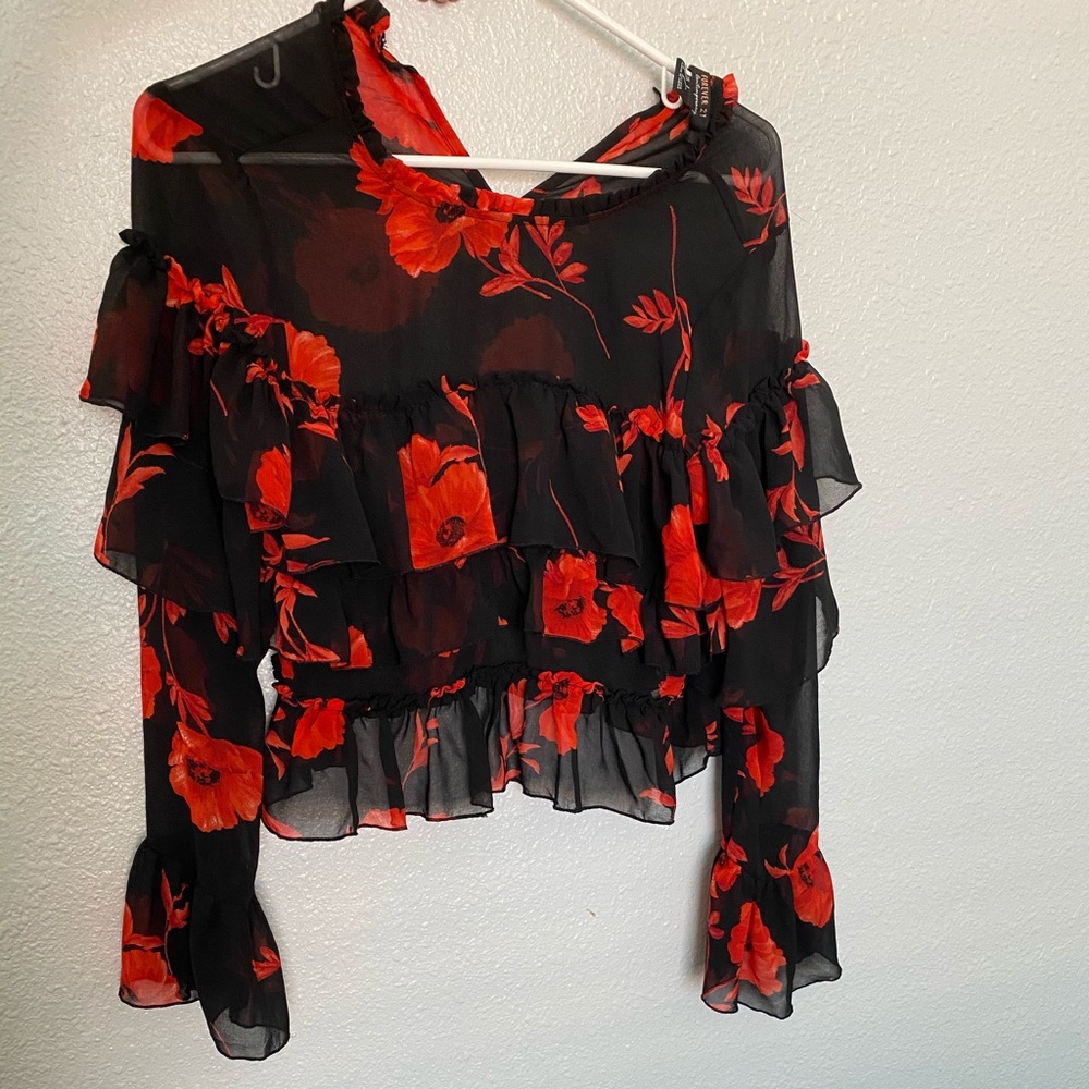 Sheer ruffle floral top